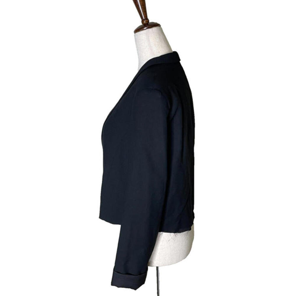 Helmut Lang Cropped Blazer Raw Hem One Button Rolled Cuff Sleeve Black Womens 4 - Picture 3 of 7